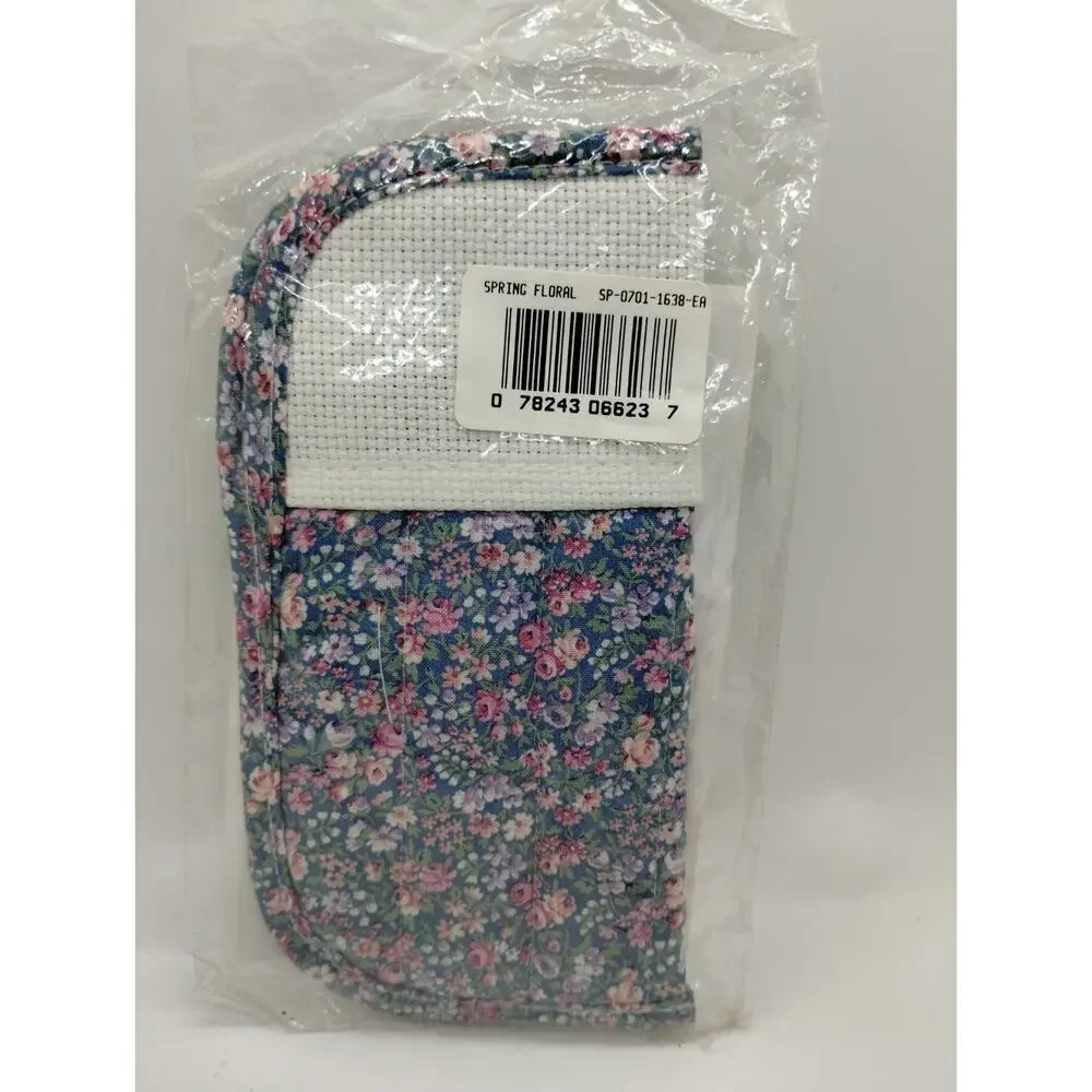 Charles Craft Cross Stitch Eye Glass Case Pink Blue Floral 3